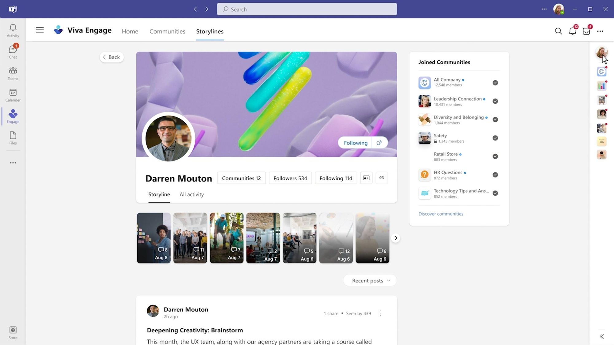 Print do Viva Engage, clone do Facebook para o Microsoft Teams.