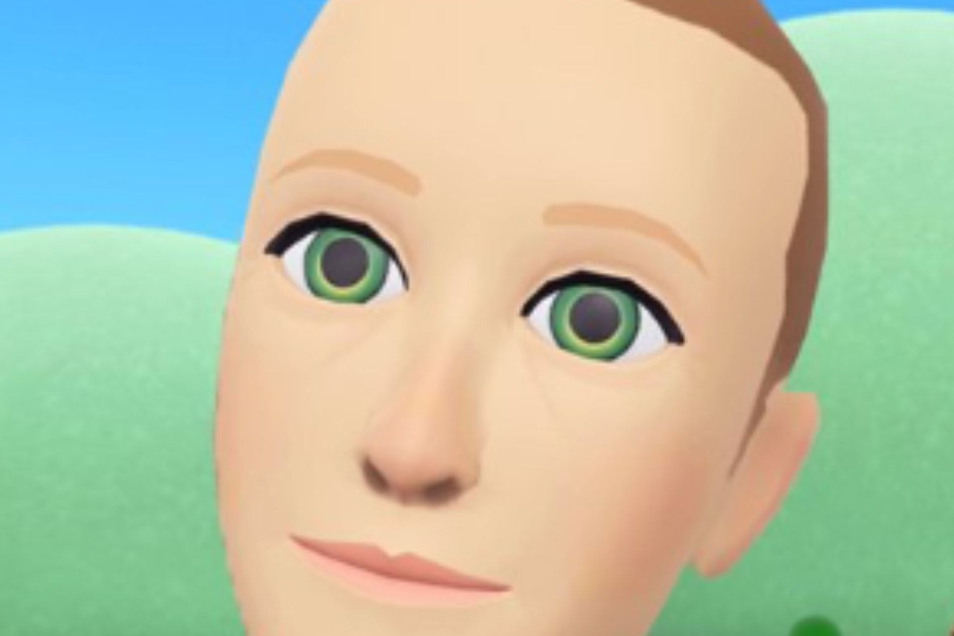 Close no rosto sem expressão do avatar de Zuckerberg.