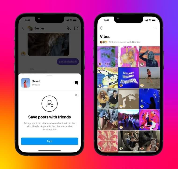 Dois prints do Instagram mostrando o recurso de coleções colaborativas.