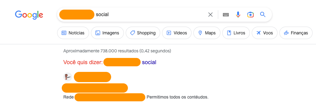 Print de tela do Google mostra rede social em primeiro lugar após busca com apenas dois termos