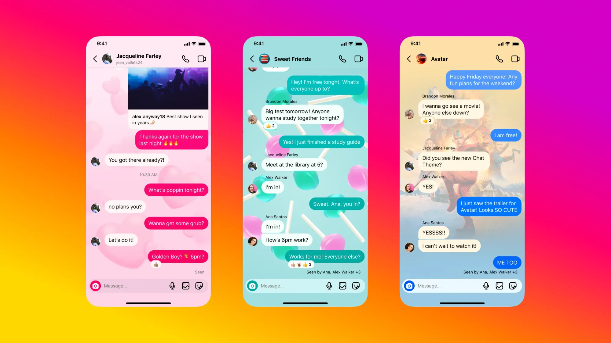 Três prints de DMs no Instagram com temas diferentes.